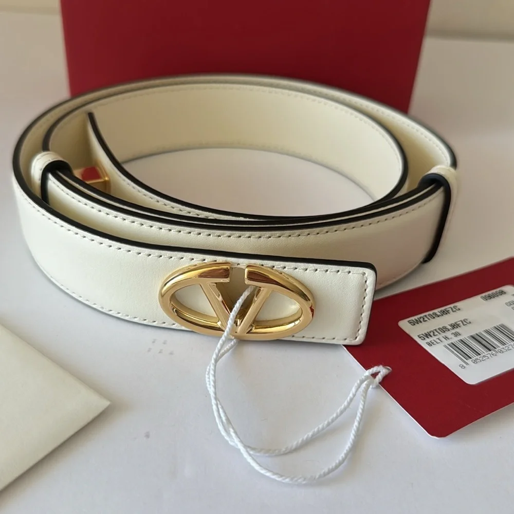 Valentino Garavani Belt VLOGO Locker Buckle Leather Ivory 90/36